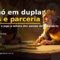 Capa do artigo sobre Dominó online em dupla: dois jogadores frente a frente em uma mesa iluminada por velas, com peças de dominó espalhadas