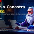Capa do comparativo Buraco x Canastra x Tranca: personagem de manto azul consultando pergaminhos abertos sobre uma mesa com cartas de baralho