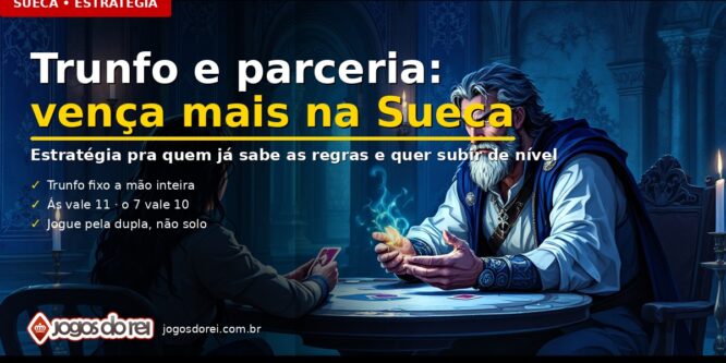 Mesa de Sueca com trunfo em destaque — estratégia de trunfo e parceria no Jogos do Rei