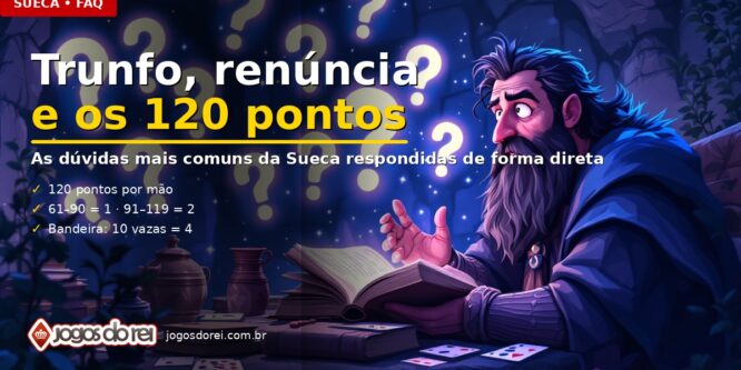 Cartas de Sueca sobre a mesa — perguntas e respostas sobre trunfo, renúncia e pontuação
