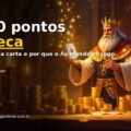 Ilustração de capa do artigo sobre a pontuação da Sueca — rei coroado erguendo uma carta iluminada em um salão, com pilhas de moedas douradas sobre a mesa.