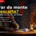Ilustração do reino: rei à mesa de cartas decidindo entre o monte e o descarte, com ampulheta.