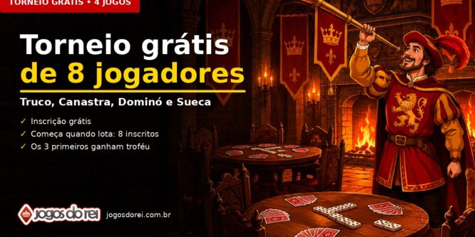 Torneio grátis de 8 jogadores no Truco, Canastra, Dominó e Sueca